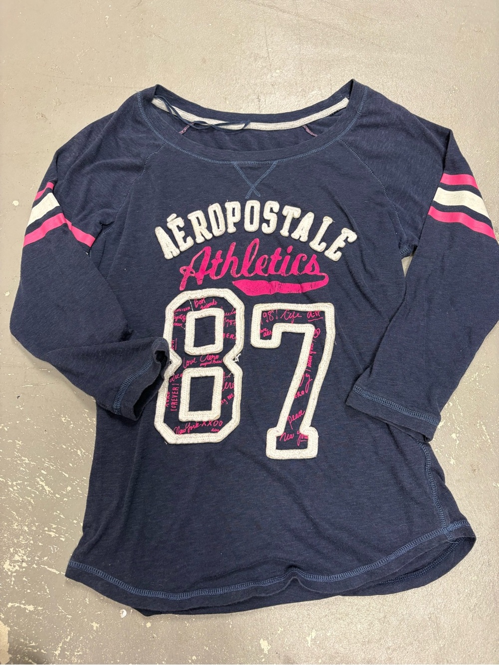 Aeropostale Y2K Coquette Navy 3/4 Sleeve '87 Athletics Tee Womens Large